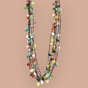 ZAD Black Thread Multicolor Handmade Necklace with seed beads & tear drop beads